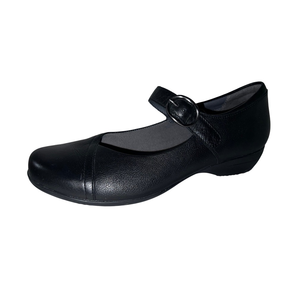 DANSKO Fawna Black Leather Mary Jane Buckle Strap Low Wedge Shoes 10.5-11 (41)